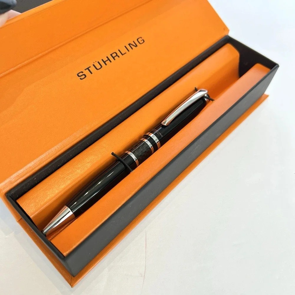 Stuhrling Executive Ballpoint Pen Black Carbon Fiber‎ Silver Accent High End